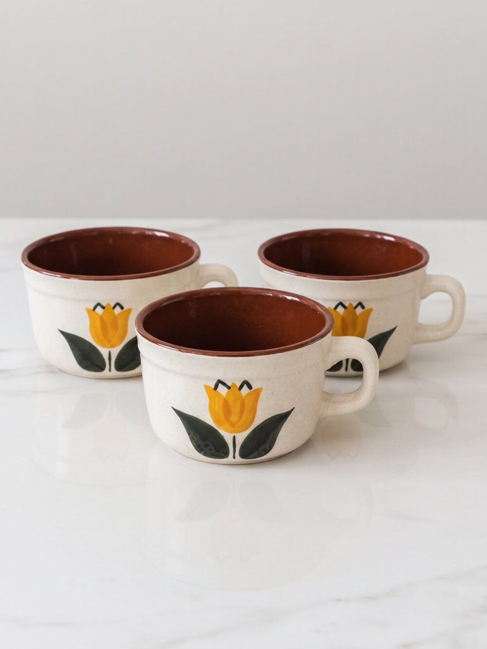 Set of 3 Vintage Stangl Pottery Country Garden Tulip Stoneware Coffee Cups Mugs